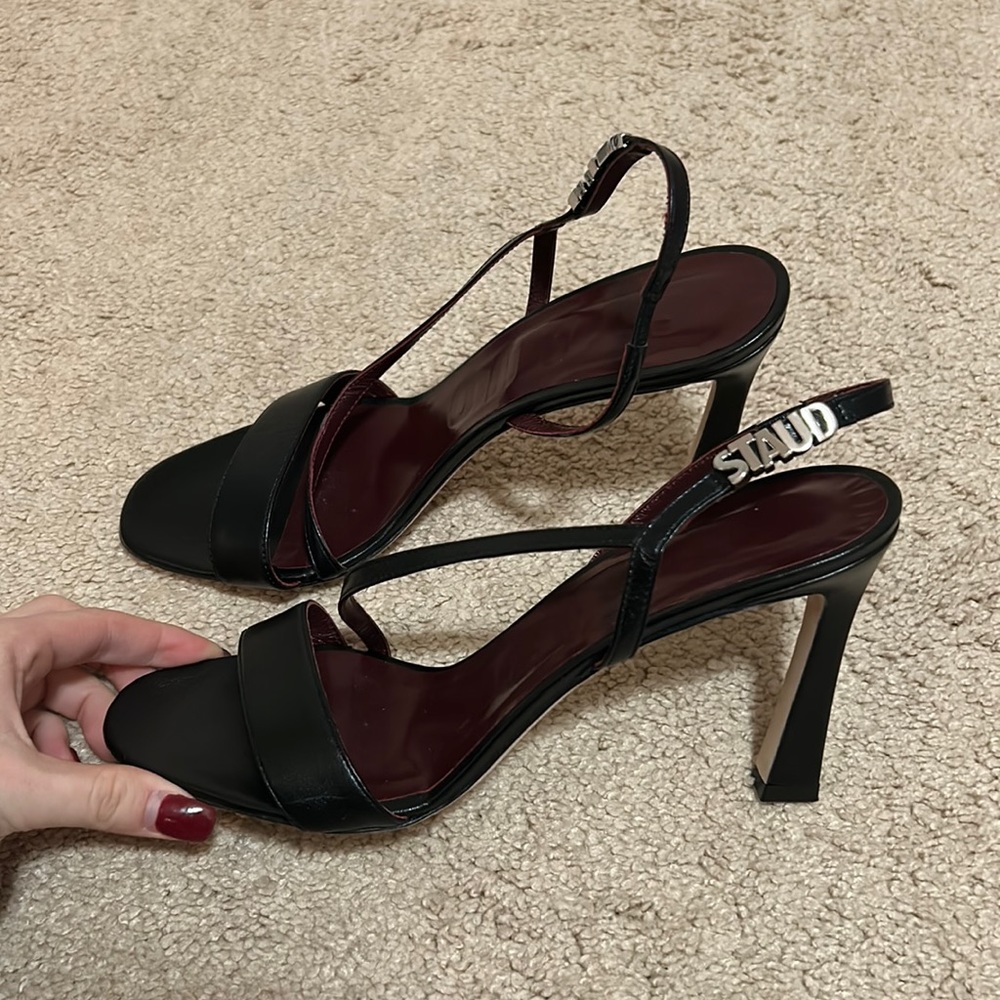 STAUD black leather strappy heels size 39 with staud beads